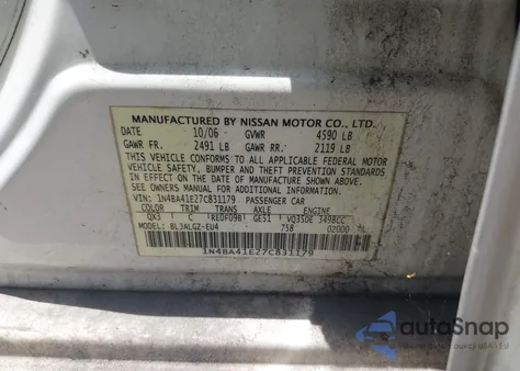 2007 Nissan Maxima 3.5 Sl from USA, damaged, VIN 1N4BA41E27C831179